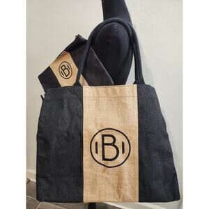 Mud Pie 2 Pc Chelsea Monogrammed B Jute Tote Beach Bag & Small Zipper Carry All